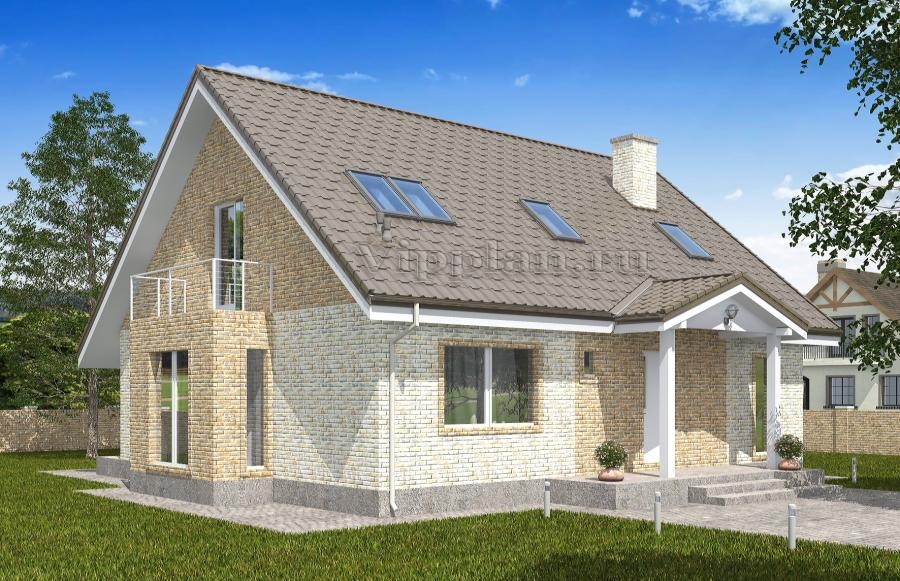 Одноэтажный дом с мансардой, террасой и балконом